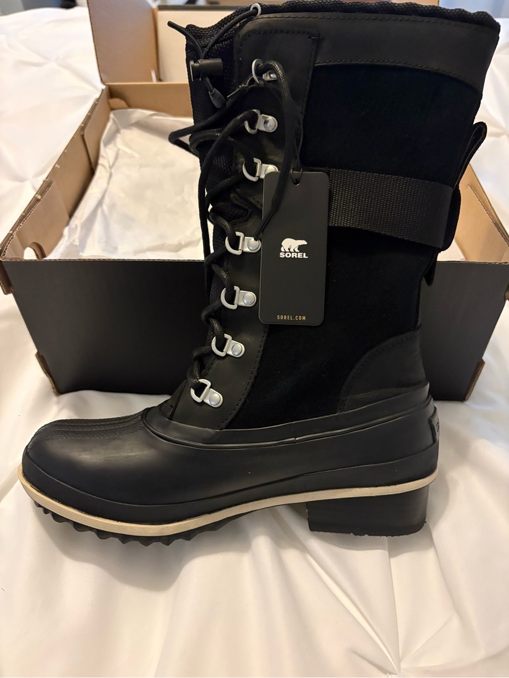 Sorel Black Winter Lace-Up Rain Boot with Contrast Trim